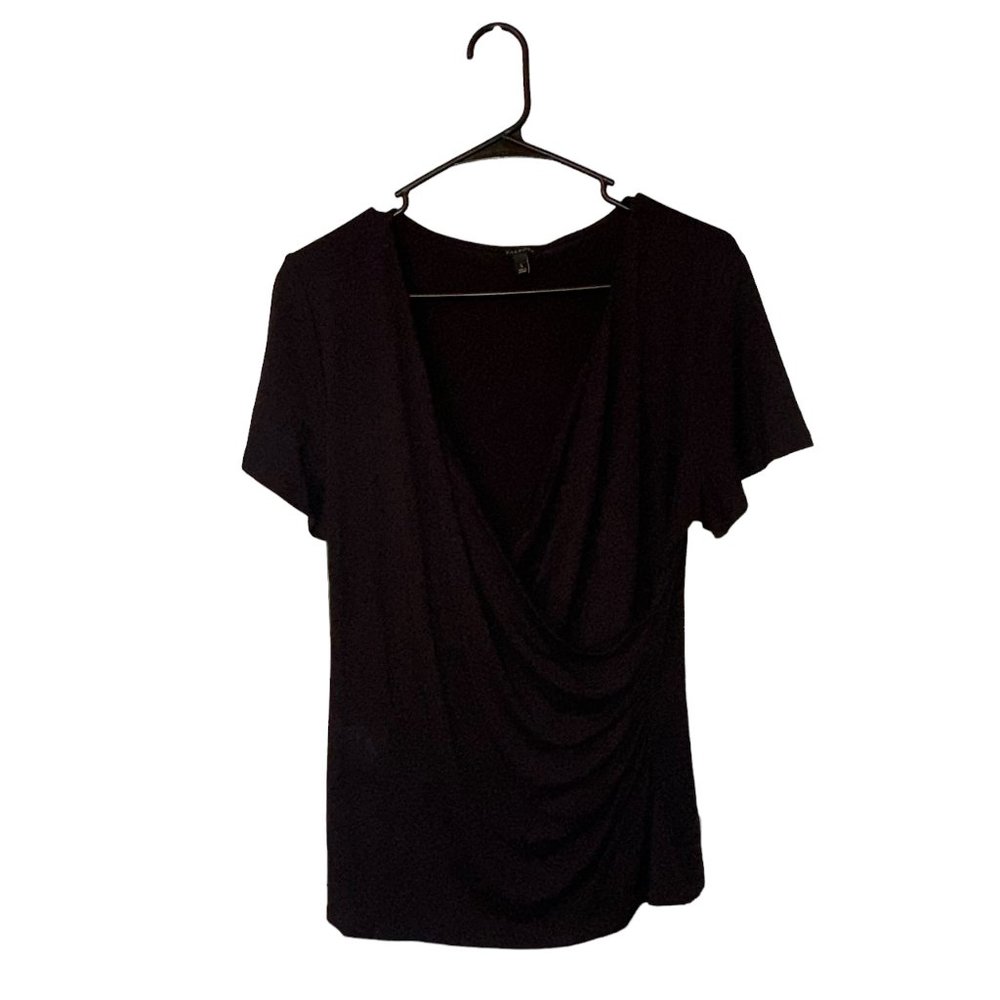 Women's Talbots Black V-Neck Ruched Short Sleeve Top Size Large